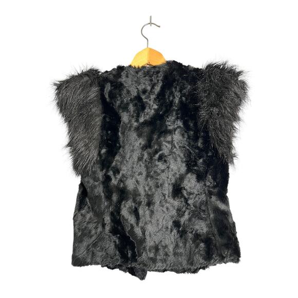 Skaist Taylor Faux Fur Vest Womens XS Black Feather Trim Neiman Marcus Target - Picture 5 of 8